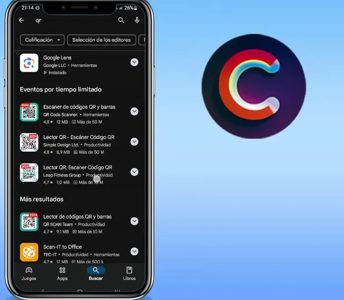 Instala una aplicación lectora de códigos QR.