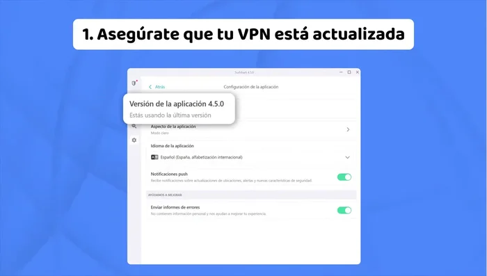 Cierra otras VPN: Asegúrate de que no tengas más de una VPN activa al mismo tiempo.