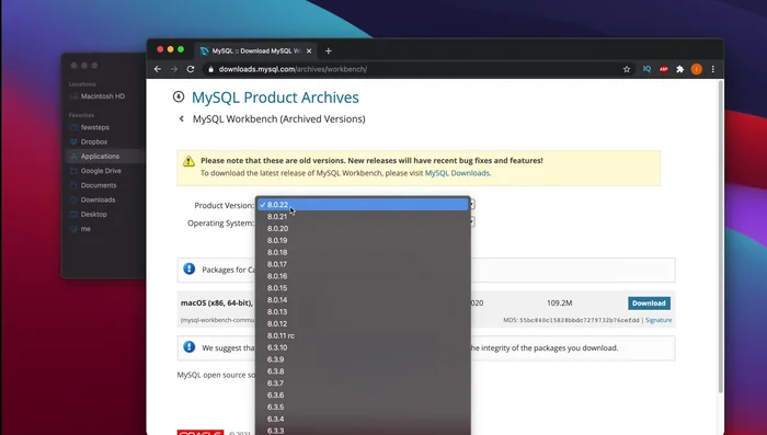 Descargar la versión 8.0.22 para macOS. (Es crucial usar esta versión específica, otras pueden causar problemas).