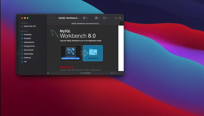 Arrastrar y soltar el icono de MySQL Workbench a la carpeta Aplicaciones.
