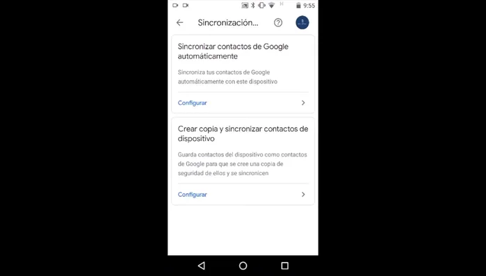 Activar la sincronización automática de contactos de Google.