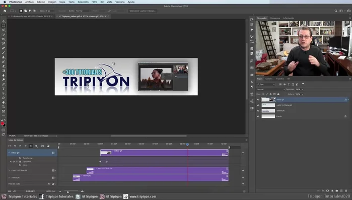 Exportar como GIF ('Archivo > Exportar > Guardar para web'). Ajustar la calidad, el tamaño y la paleta de colores (256 colores). Considerar reducir el tamaño para mejorar el rendimiento (ej: 500px de ancho).