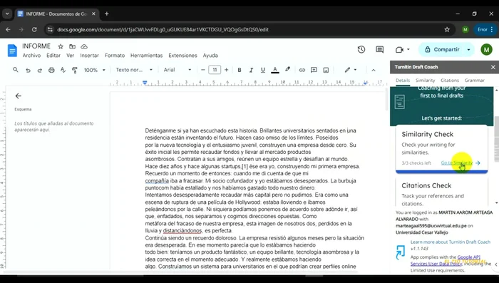 Selecciona la opción 'Similarity Check' para analizar el texto.