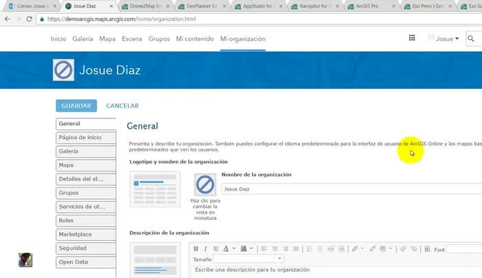 Acceder a la configuración de la página organizacional.
