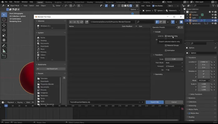 Activa la casilla 'Selection Only' para exportar solo el objeto seleccionado.