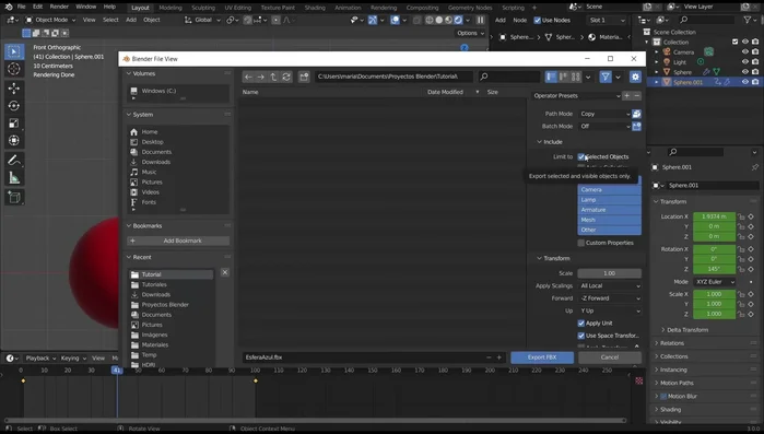 Activa la casilla 'Bake Animation' para exportar animaciones.