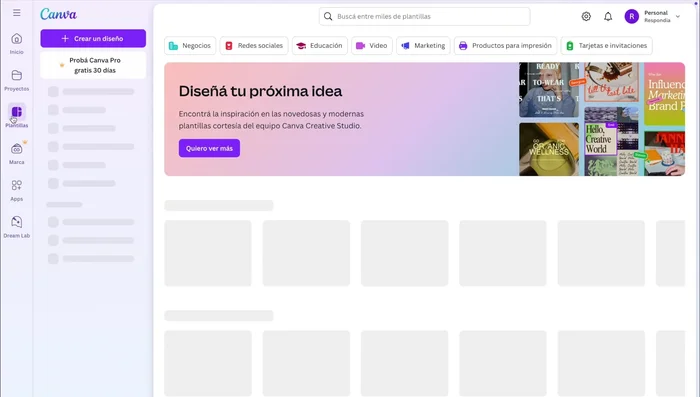 Ve a la sección de 'Plantillas'.