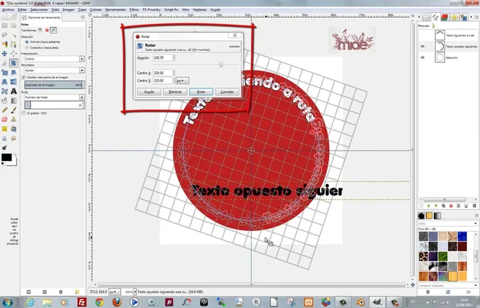 Rotar el segundo texto para colocarlo en la posición deseada.