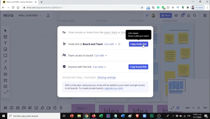 Copia el enlace de invitación haciendo clic en 'Copy invite link'.