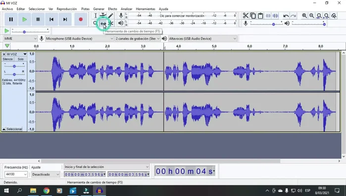 Arrastrar la parte del audio que deseas mantener hasta que esté donde la necesites.
