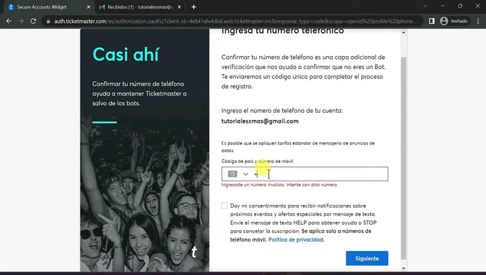 Introduce el código de verificación recibido en tu teléfono.