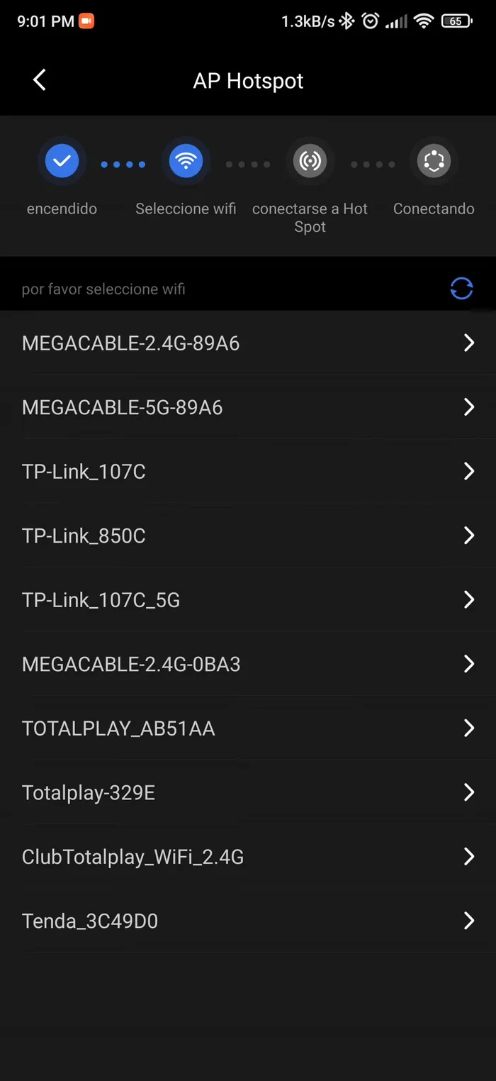 Selecciona "Conectar punto AP". Tu dispositivo móvil se conectará a la red WiFi que genera la cámara (usualmente con un nombre como "Cámara 007").