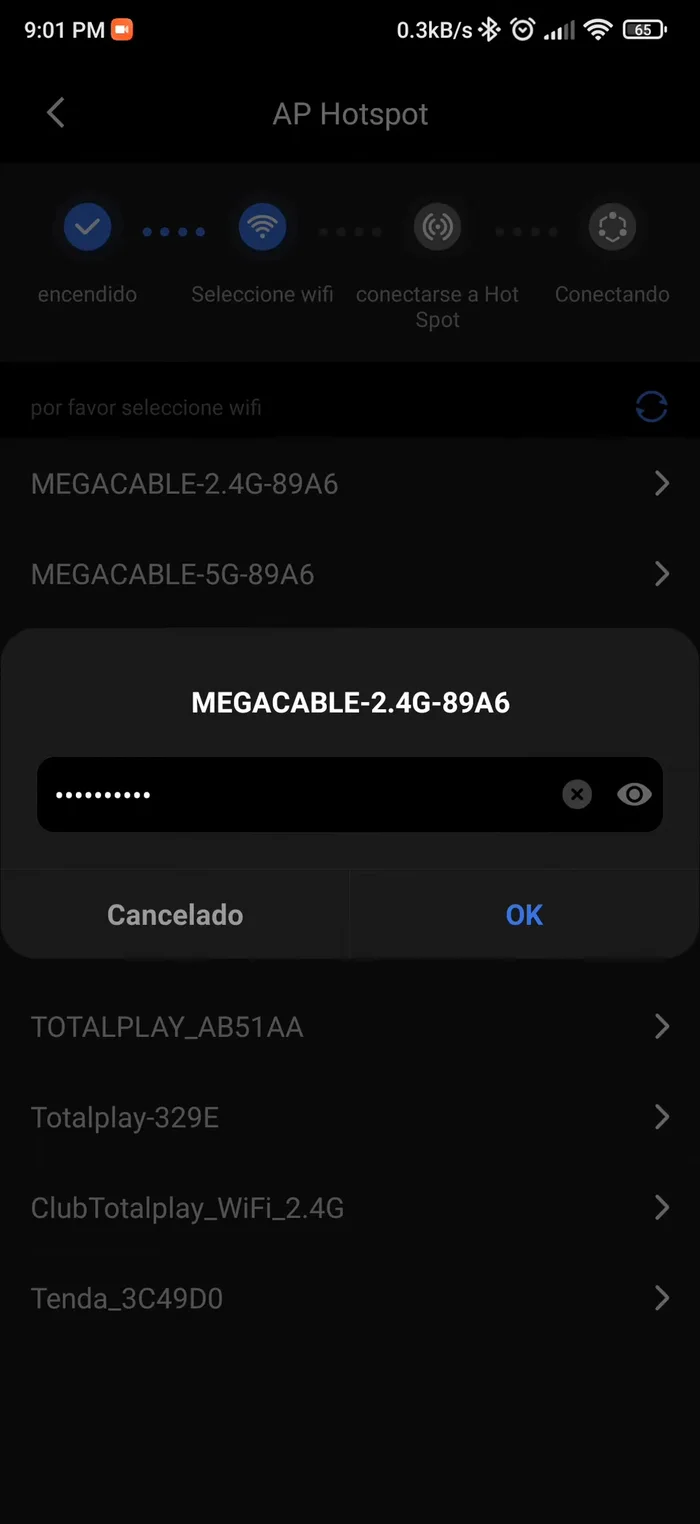 Selecciona "Conectar punto AP". Tu dispositivo móvil se conectará a la red WiFi que genera la cámara (usualmente con un nombre como "Cámara 007").