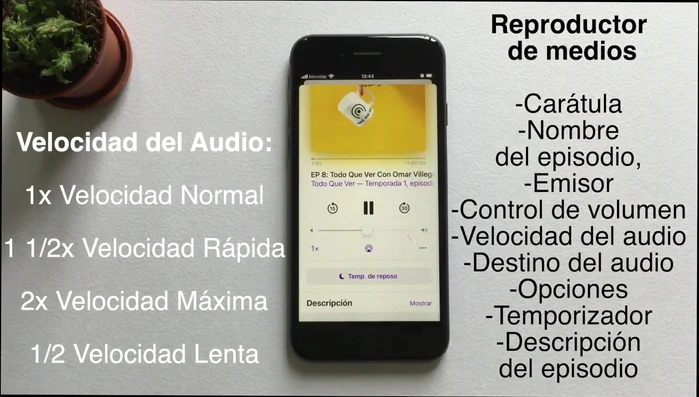 Escucha podcasts en segundo plano, incluso con la pantalla bloqueada. Los controles de reproducción siguen disponibles.