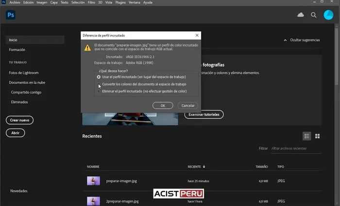 Elegir la opción de manejo de perfiles de color: 'Convertir colores al perfil del documento' para impresión (CMYK)
