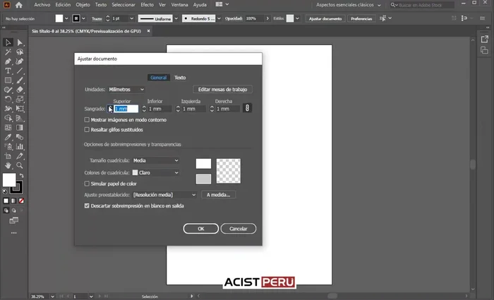 Ajustar sangrado en Illustrator (3 milímetros)