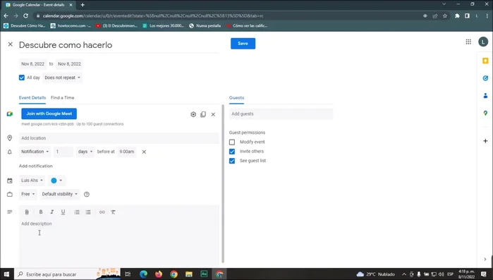 Añade una breve descripción del evento (opcional).