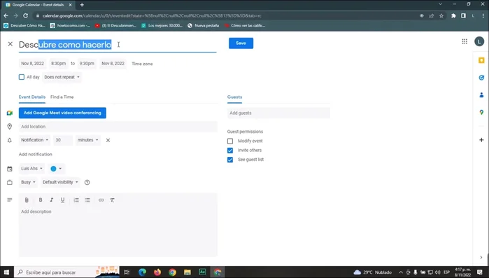 Añade una breve descripción del evento (opcional).