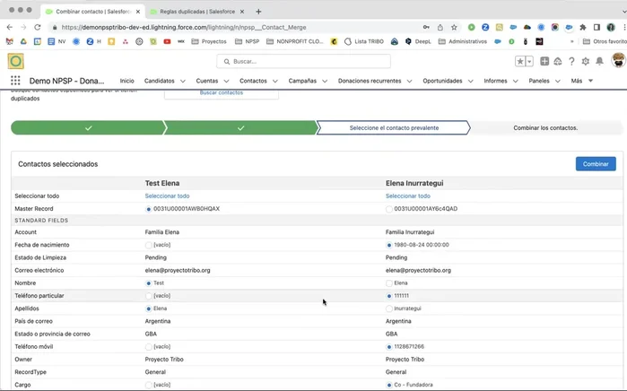Revisar y seleccionar los datos que se quieren mantener en el registro maestro.