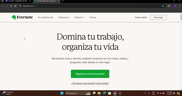 Explorar el dashboard de Evernote: Notas, Tareas, Calendario, Cuadernos, Etiquetas, Compartido y Basurero.