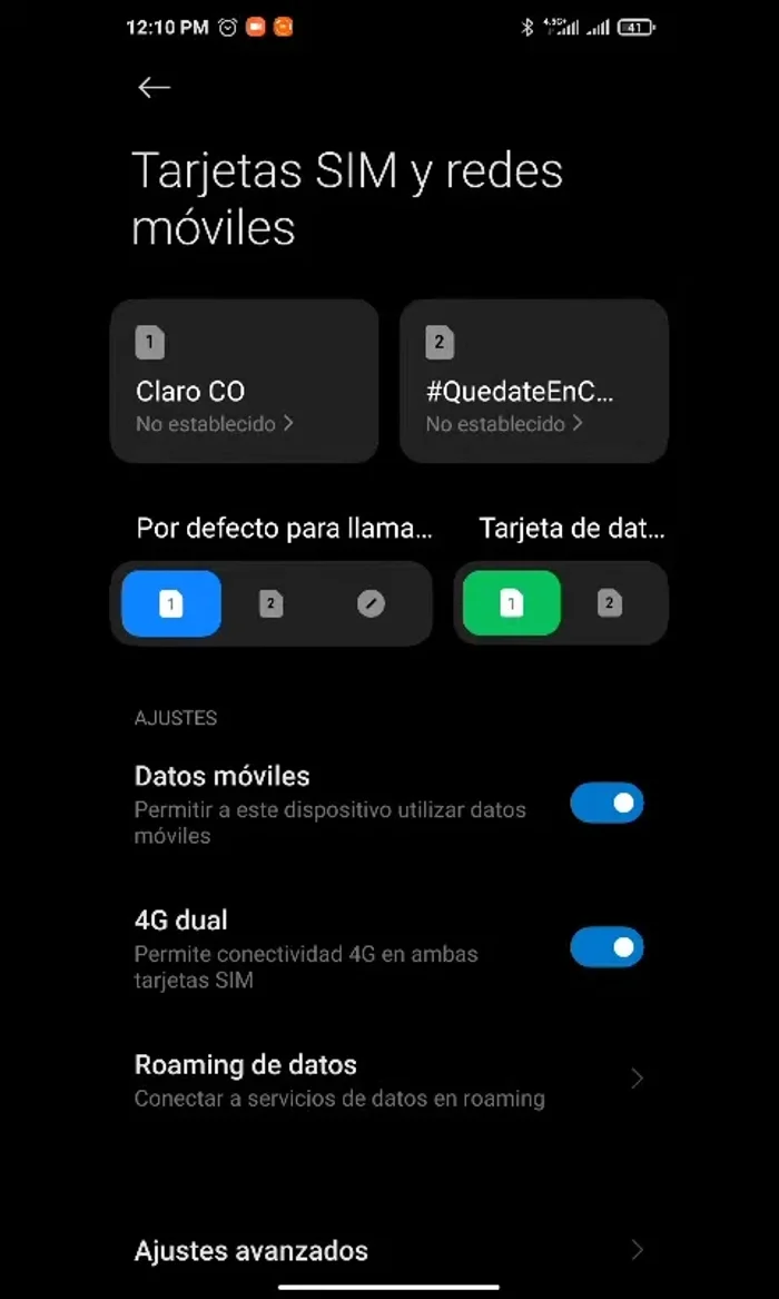 Acceder a la tarjeta SIM configurada para el acceso a internet.
