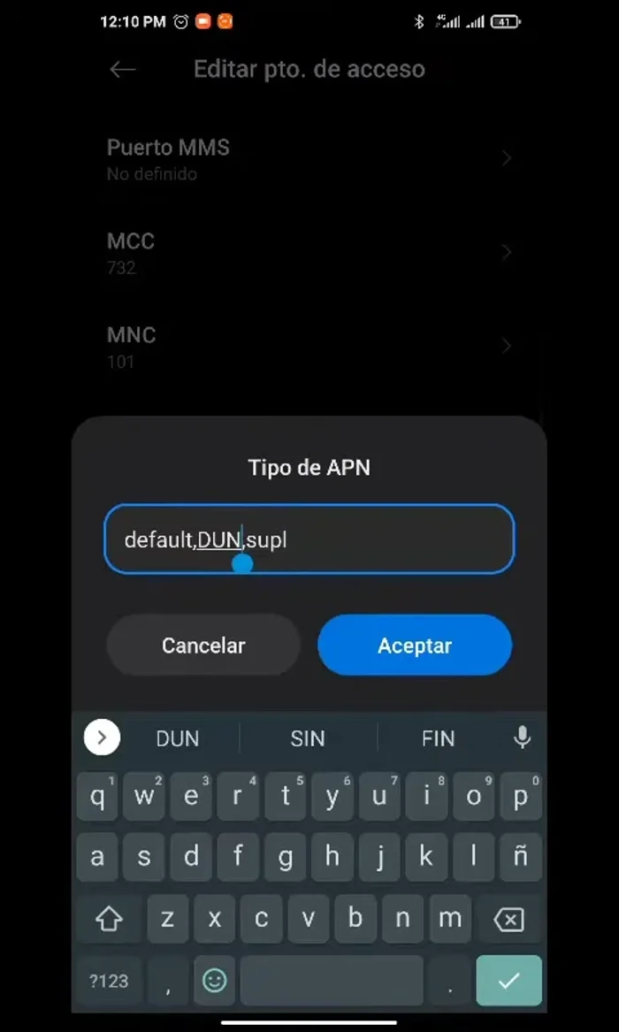 Escribir el nombre del punto de acceso en MAYÚSCULAS. (Ejemplo: si el valor es 'default', escribir 'DEFAULT').