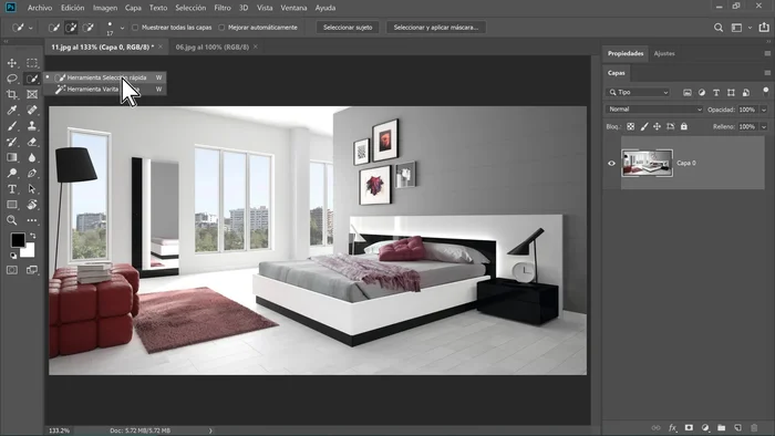 Seleccionar una zona haciendo clic y arrastrando. La herramienta selecciona colores similares.