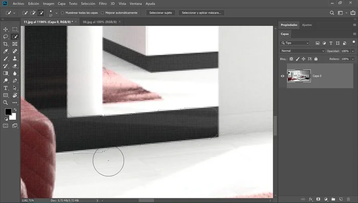 Refina la selección pasando suavemente por los bordes para una selección más precisa.