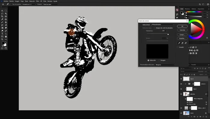 En el panel de Capas, crear una capa de ajuste de color para cada trazado y asignarle un color.
