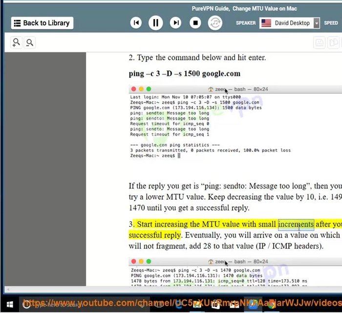 Una vez que tengas una respuesta exitosa, aumenta gradualmente el valor de MTU hasta que los paquetes dejen de fragmentarse. Añade 28 al valor final (para los encabezados IPMP). Por ejemplo: si el último valor exitoso fue 1470, suma 28: 1470 + 28 = 1498.