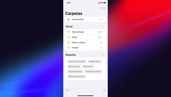 Crear carpetas inteligentes para filtrar notas por etiquetas, fechas, etc.