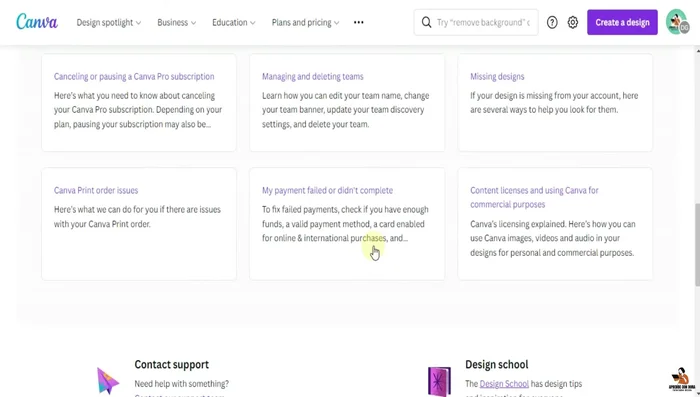 Buscar el problema en inglés. Si no lo encuentras, ir a 'Contact Support'.