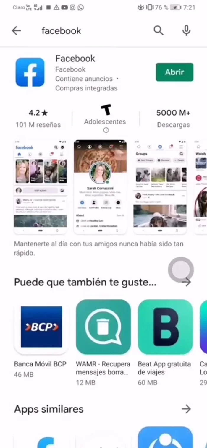 Volver a instalar la aplicación Facebook desde Play Store.