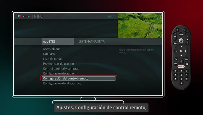 Ve a 'Programación del control remoto', cambia la configuración del audio y presiona 'Buscar dispositivos'.