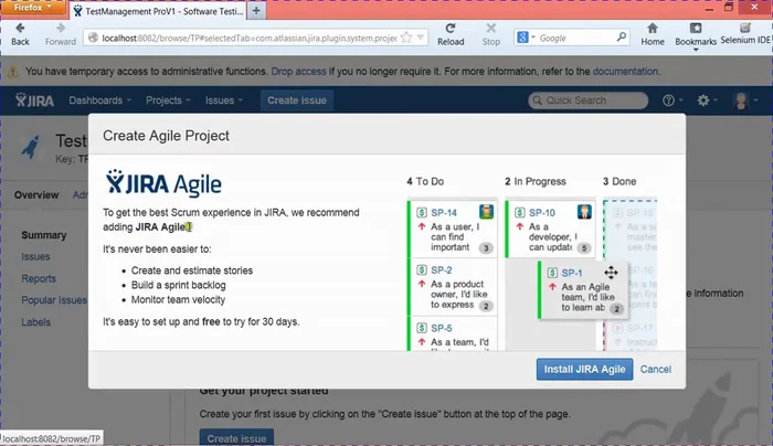 (Si se eligió Agile Scrum) Instalar el plugin Jira Agile desde el Marketplace y activarlo con tu ID de Atlassian.