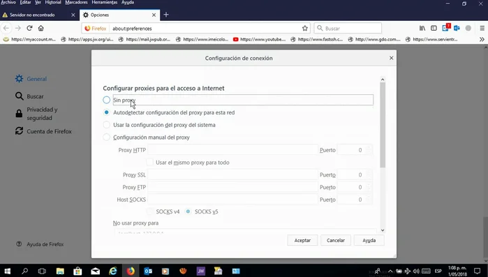 En 'Configuración del proxy', selecciona 'Detectar configuración automáticamente'. O bien, selecciona 'Usar la configuración del proxy del sistema', lo cual es más recomendado.
