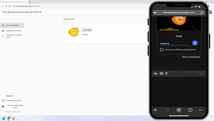 Conéctate a tu computadora usando el PIN.