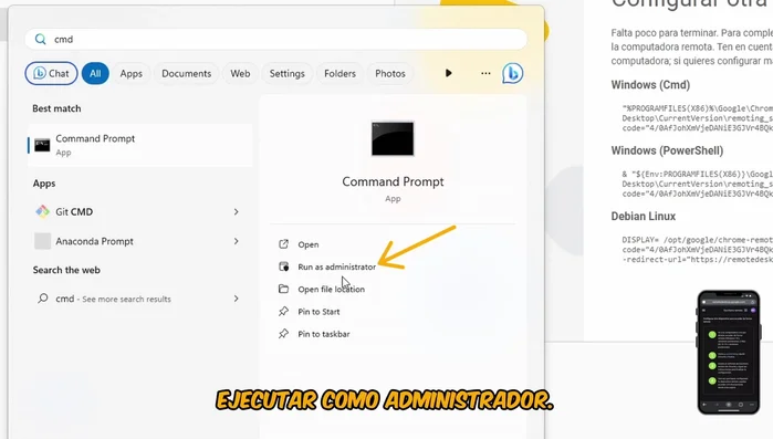 Abre cmd o powershell como administrador y ejecuta el comando SSH proporcionado.
