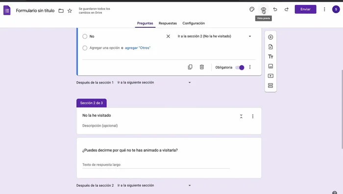 Haz una vista previa de tu formulario ('Ojito') para asegurarte de que todo funciona correctamente.