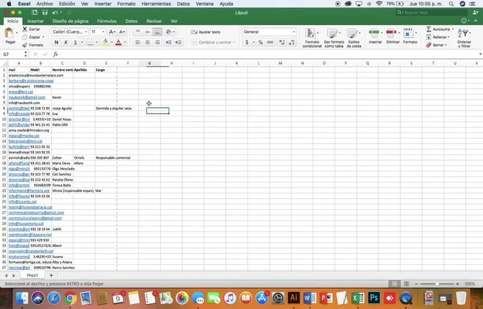 Copiar los datos de tu hoja de cálculo (asegurándose que los correos estén correctamente escritos y sin repeticiones).