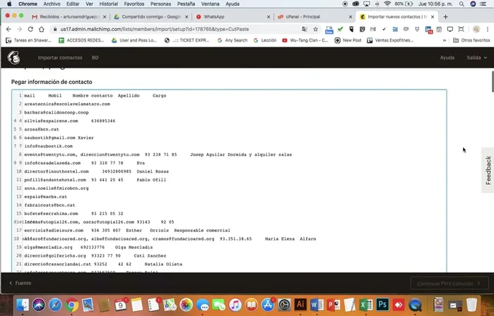 Asignar el nombre correcto a cada columna (correo electrónico, nombre, teléfono, etc.). Crear campos personalizados si es necesario.