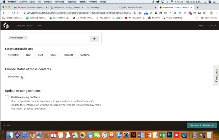 Marcar la casilla para actualizar los contactos existentes y evitar duplicados.