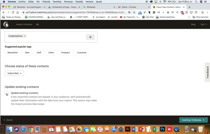 Marcar la casilla para actualizar los contactos existentes y evitar duplicados.