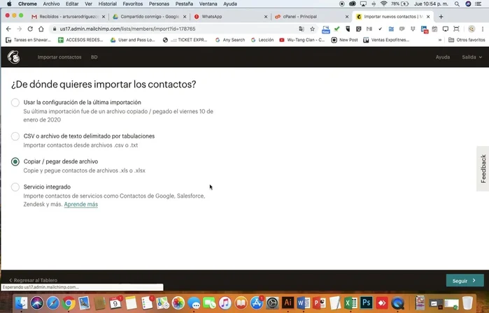 Copiar los datos de tu hoja de cálculo (asegurándose que los correos estén correctamente escritos y sin repeticiones).