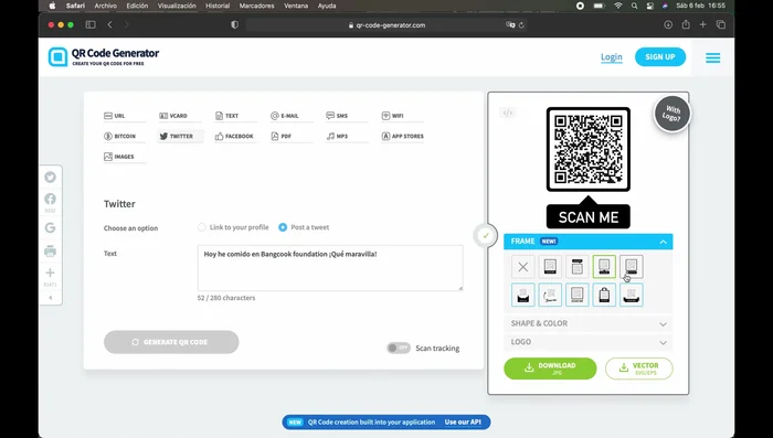 Descarga el código QR en formato JPG o vectorial.