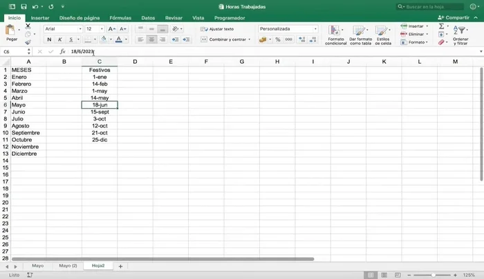 Ajustar el formato condicional de los festivos para actualizar si se añade un nuevo festivo.