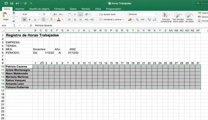 Copiar la fórmula para obtener los nombres de los días de la semana para todo el mes.