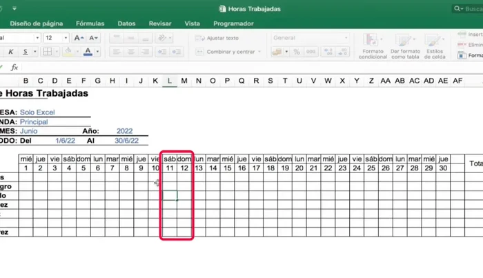 Aplicar formato condicional para resaltar los sábados y domingos con un color diferente.