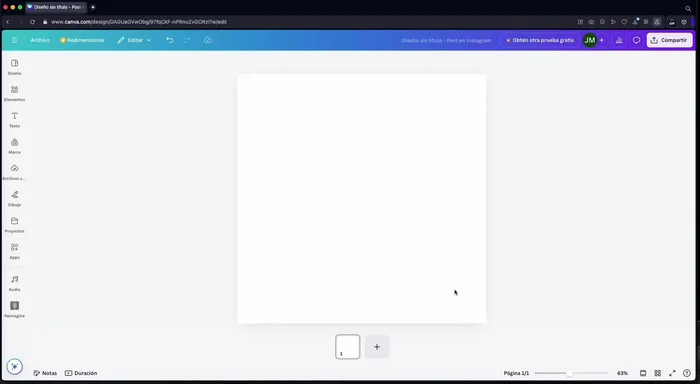 Inicia sesión en tu cuenta de Canva y selecciona el tamaño de diseño deseado (ej: publicación de Instagram).
