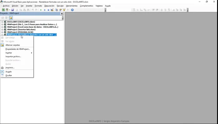 Insertar un módulo: En el entorno de VBA, haz clic derecho en el proyecto y selecciona 'Insertar > Módulo'.